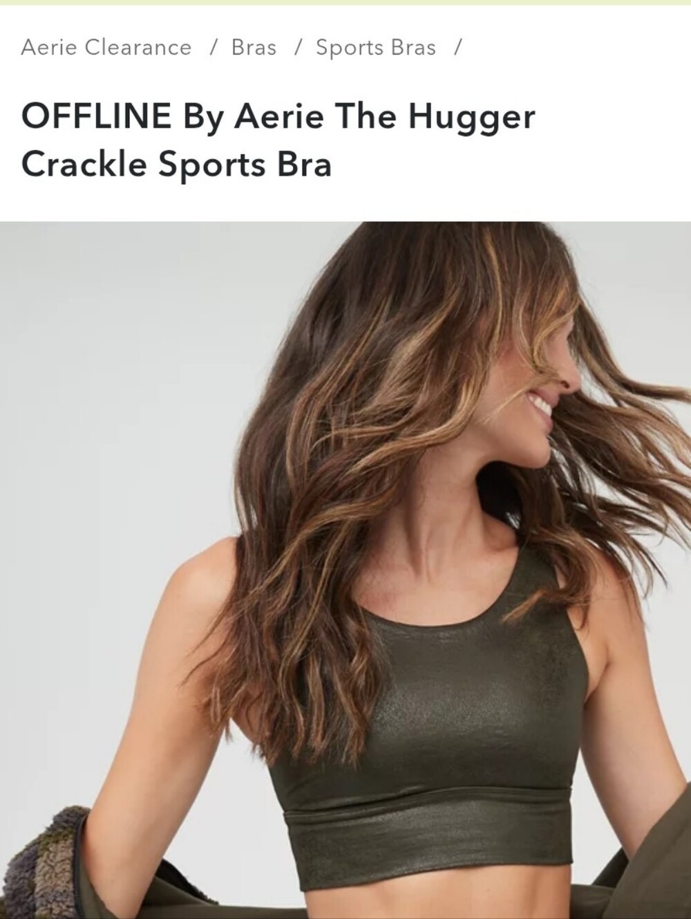 OFFLINE By Aerie The Hugger Crackle Sports Bra - Olive Green